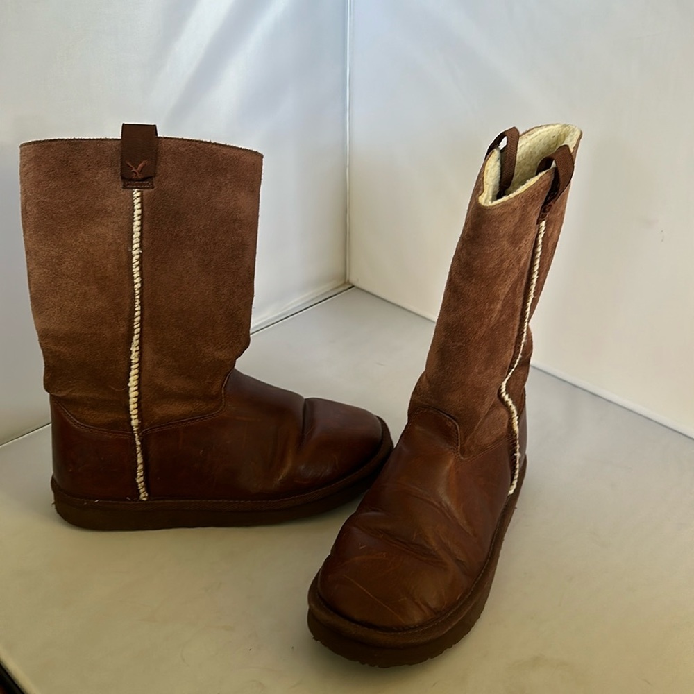 American Eagle Outfitters Womens Brown Leather Tall Boots Winter Size 10 (iiii)